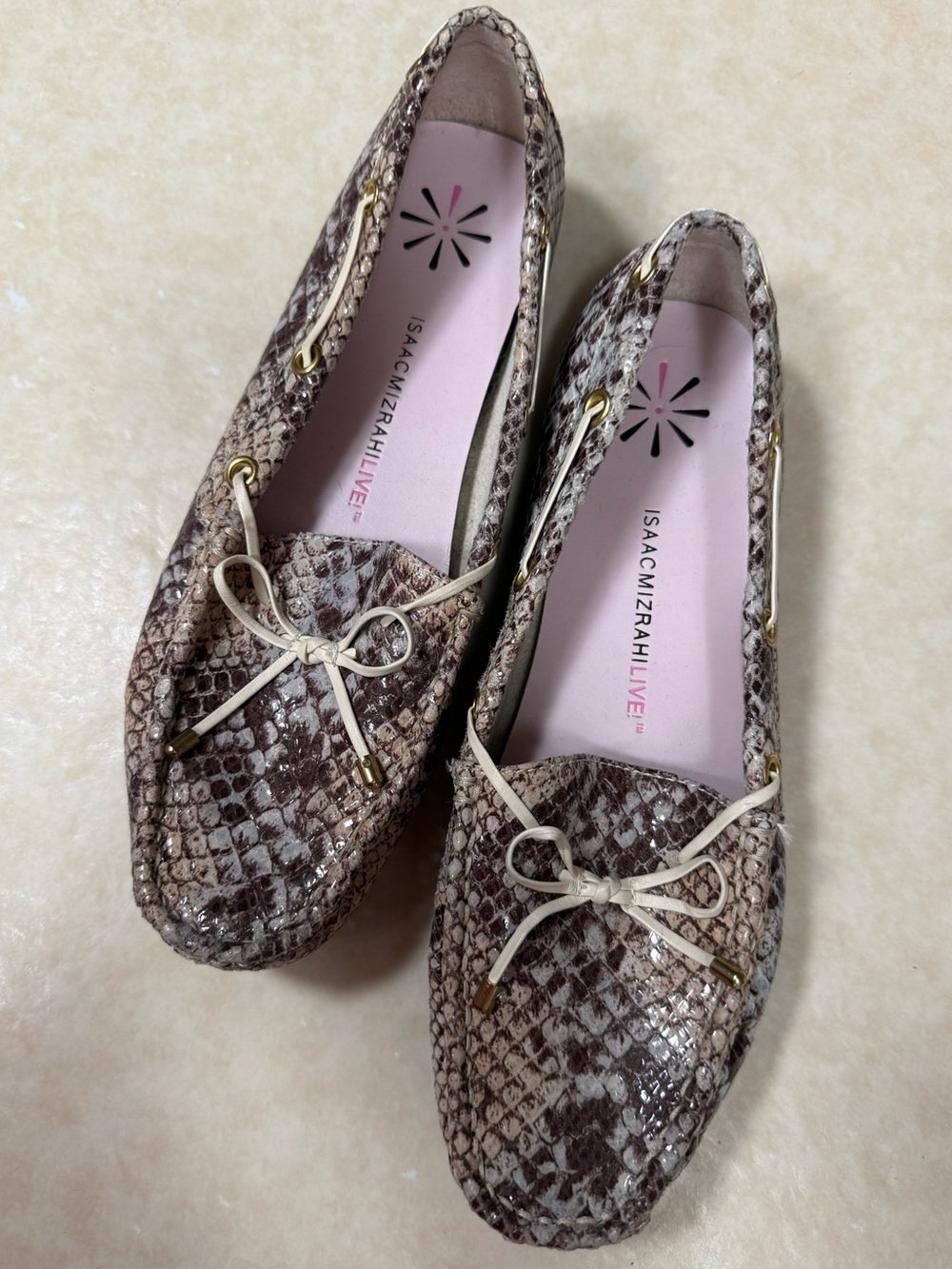 Isaac Mizrahi Live! Womens  Snake Skin Leather Moccasin Slip On Shoes 8.5